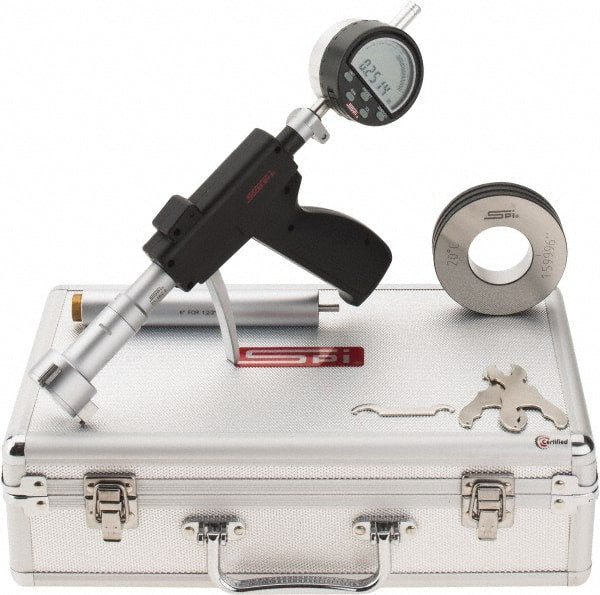 SPI - 1.6 to 2", 3.88" Deep, Pistol Grip Electronic Bore Gage - Up to 0.0002" Accuracy, 0.0001" Resolution, Includes Indicator - Exact Tooling