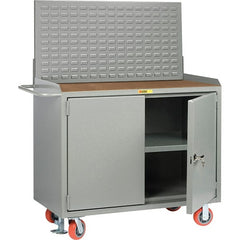Little Giant - 3,600 Lb Capacity, 3 Shelf, 2 Door Mobile Bench Cabinet with Louvered Panel - 53" Wide x 24" Deep x 43" High, Steel, Gray - Exact Tooling