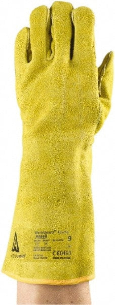 Ansell - Size L Cotton Lined Leather Welding Glove - Yellow, Pair - Exact Tooling