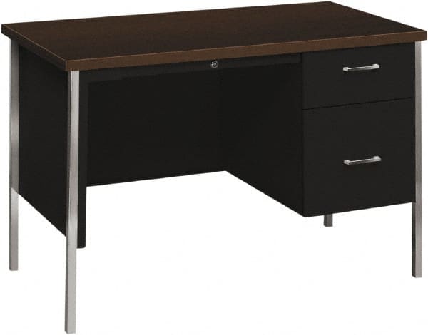 Hon - Woodgrain Laminate Right Pedestal Desk with Center Drawer - 45-1/4" Wide x 24" Deep x 29-1/2" High, Mocha/Black - Exact Tooling