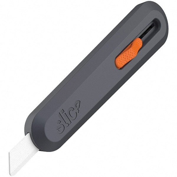 Slice - Nonsparking Ambidextrous Retractable Blade Utility Knife - 2-9/16" Blade Length, Black & Orange, Ceramic Blade, Glass Filled Nylon & Steel Handle - Exact Tooling
