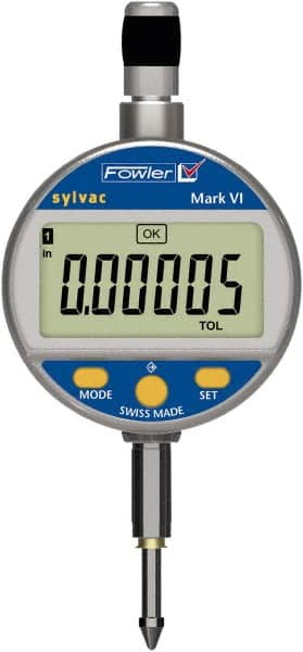 Fowler - 0 to 12.5mm Range, 0.00005" Graduation, Electronic Drop Indicator - Center Lug Back, Accurate to 0.00012", Inch & Metric System, LCD Display - Exact Tooling