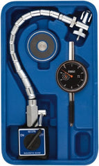 Fowler - 0.001" Graduation, 1" Max Meas, 0-100 Dial Reading, Dial Indicator & Base Kit - 2-1/2" Base Length x 2-1/8" Base Width x 2" Base Height, 2-1/4" Dial Diam - Exact Tooling