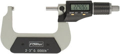 Fowler - 2 to 3" Range, 0.00005" Resolution, Standard Throat IP54 Electronic Outside Micrometer - 0.0002" Accuracy, Ratchet Stop Thimble, Carbide Face, CR2032 Battery - Exact Tooling