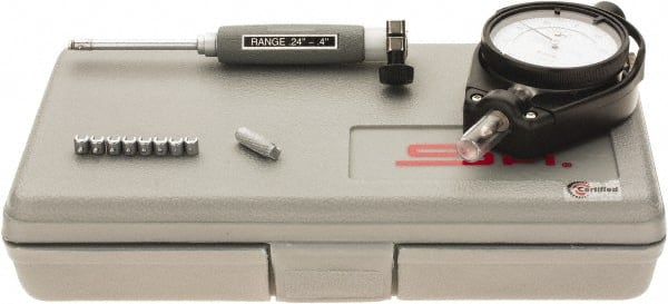 SPI - 9 Anvil, 0.24 to 0.4" Dial Bore Gage - 0.0001" Graduation, 2" Gage Depth, Accurate to 0.0003", Carbide Ball - Exact Tooling