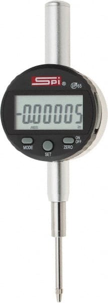 SPI - 0 to 1" Range, 0.00005" Graduation, Electronic Drop Indicator - Flat & Lug Back, Accurate to 0.0002", Inch & Metric System, Digital Display - Exact Tooling