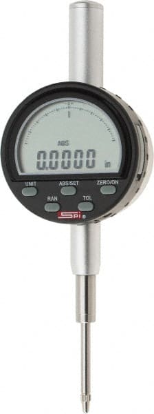 SPI - 0 to 1" Range, 0.0001" Graduation, Electronic Drop Indicator - Flat & Lug Back, Accurate to 0.0006", Inch & Metric System, Digital Display - Exact Tooling