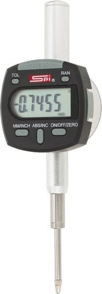 SPI - 0 to 1/2" Range, 0.0005" Graduation, Electronic Drop Indicator - Flat & Lug Back, Accurate to 0.0008", Inch & Metric System, Digital Display - Exact Tooling