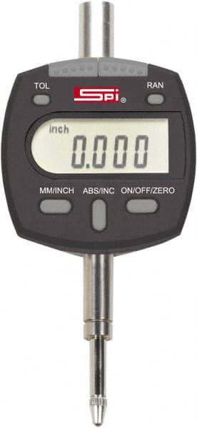 SPI - 0 to 1/2" Range, 0.00005" Graduation, Electronic Drop Indicator - Flat & Lug Back, Accurate to 0.00016", Inch & Metric System, Digital Display - Exact Tooling