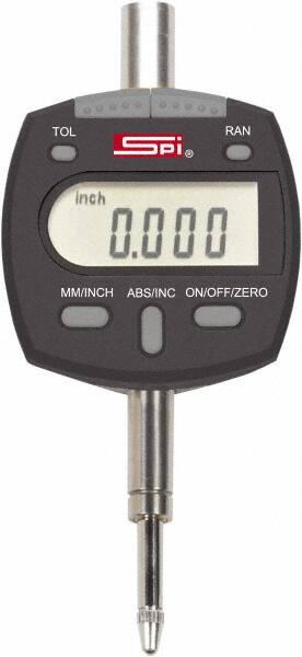 SPI - 0 to 2" Range, 0.00005" Graduation, Electronic Drop Indicator - Flat & Lug Back, Accurate to 0.00025", Inch & Metric System, Digital Display - Exact Tooling