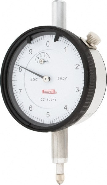 SPI - 0.05" Range, 0-10 Dial Reading, 0.0001" Graduation Dial Drop Indicator - 2.2" Dial, 0.01" Range per Revolution, 0.0007" Accuracy, Revolution Counter, Includes NIST Traceability Certification - Exact Tooling