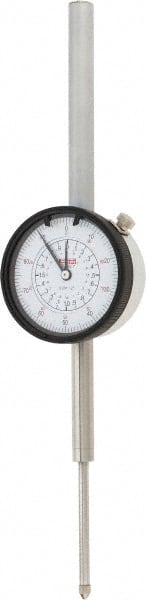 SPI - 2" Range, 0-100 Dial Reading, 0.001" Graduation Dial Drop Indicator - 2.2" Dial, 0.1" Range per Revolution, 0.004" Accuracy, Revolution Counter, Includes NIST Traceability Certification - Exact Tooling