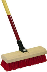 Harper Brush - 2-1/2" Bristle Length, Polypropylene Deck Scrub Brush - 54" Long x 12" Wide Head, 60" OAL, Straight Handle, Red, Wood Block - Exact Tooling