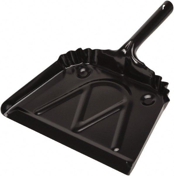 Harper Brush - 12" Wide x 7" Deep x 4" High Handheld Dustpan - Metal Body, 6" Handle, Black - Exact Tooling