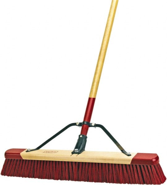 Harper Brush - 24" Rough Surface Synthetic Push Broom - 3" Bristle Length, Wood Block, Bolt-On Handle Connection, Handle Included - Exact Tooling