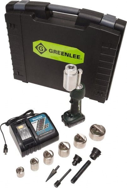 Greenlee - 20 Piece, .885 to 2.416" Punch Hole Diam, Power Knockout Set - Round Punch, 10 Gage Stainless Steel, 10 Gage Mild Steel - Exact Tooling