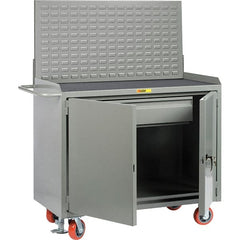 Little Giant - 3,600 Lb Capacity, 2 Shelf, 1 Drawer, 2 Door Mobile Bench Cabinet with Louvered Panel - 53" Wide x 24" Deep x 43" High, Steel, Gray - Exact Tooling
