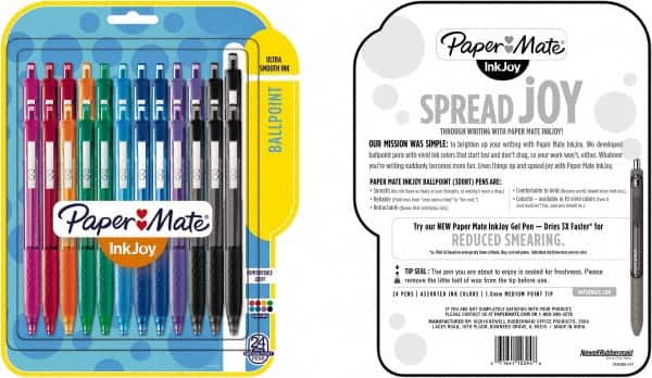 Paper Mate - 1mm Ball Point Retractable Ball Point Pen - Pink, Red, Orange, Green, Turquoise, Blue, Purple & Black - Exact Tooling