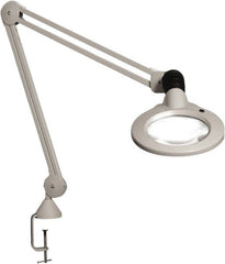 Vision Engineering - 30" Arm, Spring Suspension, Clamp Mount, LED, Light Gray, Magnifying Task Light - 9 Watts, 120 Volts, 2.25x Magnification - Exact Tooling