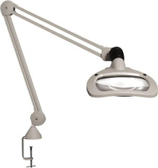 Vision Engineering - 30" Arm, Spring Suspension, Clamp Mount, LED, Light Gray, Magnifying Task Light - 6 Watts, 120 Volts, 2.25x Magnification - Exact Tooling