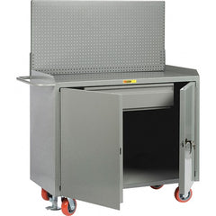 Little Giant - 3,600 Lb Capacity, 2 Shelf, 1 Drawer, 2 Door Mobile Bench Cabinet with Pegboard Panel - 41" Wide x 24" Deep x 43" High, Steel, Gray - Exact Tooling