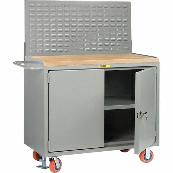 Little Giant - 3,600 Lb Capacity, 3 Shelf, 2 Door Mobile Bench Cabinet with Louvered Panel - 53" Wide x 24" Deep x 43" High, Steel, Gray - Exact Tooling