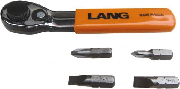 Lang - 5 Piece, Silver/Orange/Black Ratcheting Bit Driver Set - For Use with Various Applications - Exact Tooling