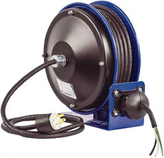 CoxReels - 12 AWG, 30' Cable Length, Cord & Cable Reel with Bare End - 0 Outlets, 20 Amps, 300 Volts, SJO Cable, Blue Reel, Spring Driven Reel - Exact Tooling