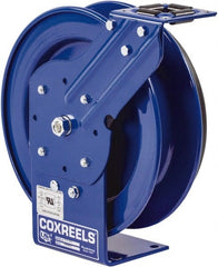 CoxReels - 10 AWG, 50' Cable Length, Cord & Cable Reel without Cable - 0 Outlets, 35 Amps, 115 Volts, SO Cable, Blue Reel, Spring Driven Reel - Exact Tooling