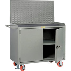 Little Giant - 3,600 Lb Capacity, 3 Shelf, 2 Door Mobile Bench Cabinet with Louvered Panel - 53" Wide x 24" Deep x 43" High, Steel, Gray - Exact Tooling