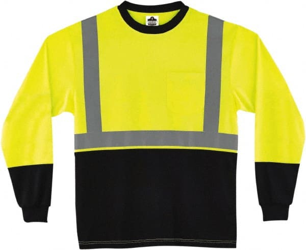 Ergodyne - Size 5XL, Hi-Viz Lime, High Visibility, Long Sleeve T-Pocket, - 62" Chest, 1 Pocket, Polyester - Exact Tooling