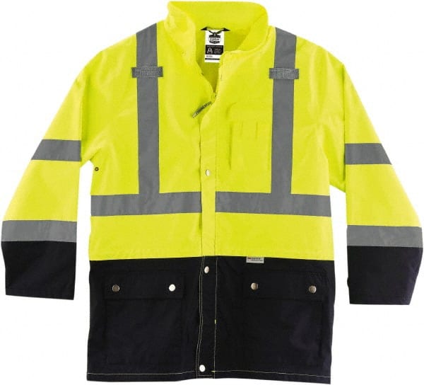 Ergodyne - Size 4XL, Lime, Rain Jacket - 3 Pockets, Rollaway Hood - Exact Tooling