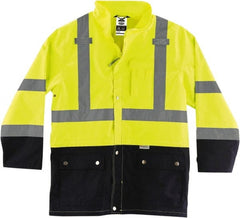Ergodyne - Size 2XL, Lime, Rain Jacket - 3 Pockets, Rollaway Hood - Exact Tooling