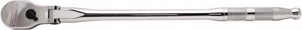 Proto - 1/2" Drive Pear Head Ratchet - Full Polish Chrome Finish, 17" OAL, 90 Gear Teeth, Long Handle, Reversible Flex Head - Exact Tooling