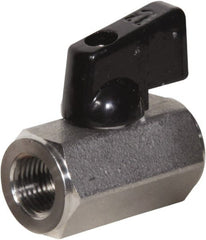 Value Collection - 3/8" Pipe, Full Port, Stainless Steel Miniature Ball Valve - Inline - Two Way Flow, FNPT x FNPT Ends, Wedge Handle, 1,000 WOG, 150 WSP - Exact Tooling