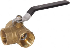 Value Collection - 1/2" Pipe, Full Port, Brass Diverter Ball Valve - Inline - Three Way Flow, FNPTF x FNPTF x FNPTF Ends, Lever Handle, 600 WOG, 150 WSP - Exact Tooling