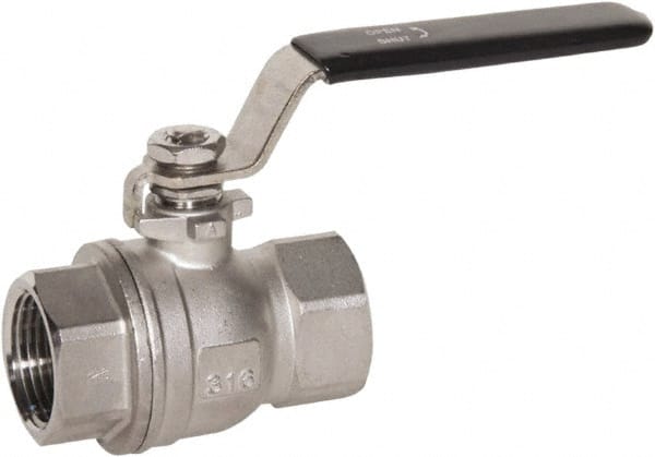 Value Collection - 1" Pipe, Full Port, Stainless Steel Standard Ball Valve - 2 Piece, FNPT x FNPT Ends, Lever Handle, 600 WOG, 150 WSP - Exact Tooling