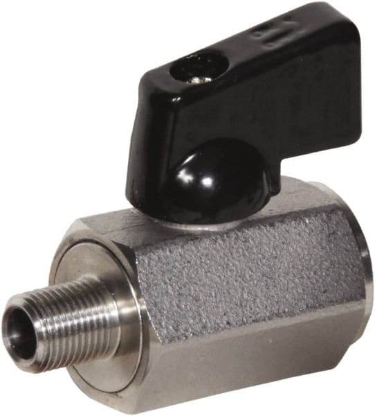 Value Collection - 1/2" Pipe, Standard Port, Stainless Steel Miniature Ball Valve - Inline - Two Way Flow, MNPT x FNPT Ends, Wedge Handle, 800 WOG, 150 WSP - Exact Tooling