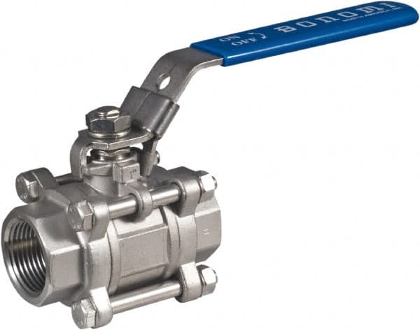 BONOMI - 3/4" Pipe, Full Port, Stainless Steel Full Port Ball Valve - 2 Piece, NPT Ends, Locking Lever Handle, 1,500 WOG, 150 WSP - Exact Tooling