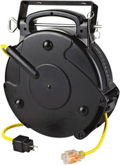 Value Collection - 12 AWG, 45' Cable Length, Cord & Cable Reel with Single Nema 5-20 End - 1 Outlet, NEMA 5-20R, 20 Amps, 120 Volts, SJTOW Cable, Black Reel, Spring Driven Reel - Exact Tooling