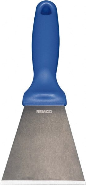 Remco - Stiff Stainless Steel Beveled Scraper - 3" Blade Width x 3-1/2" Blade Length, 5-13/32" Long Ergonomic Polypropylene Handle - Exact Tooling