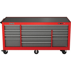 Proto - 48,654 Lb Capacity, 18 Drawer Mobile Power Workstation - 88-1/4" Wide x 27" Deep x 46-3/8" High, Steel, Safety Red & Gray - Exact Tooling