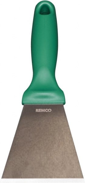 Remco - Stiff Stainless Steel Beveled Scraper - 3" Blade Width x 3-1/2" Blade Length, 5-13/32" Long Ergonomic Polypropylene Handle - Exact Tooling