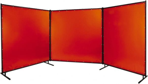 Steiner - 8' Wide x 8' High, 14mm Thickness, Transparent Vinyl Portable Welding Screen - Orange - Exact Tooling