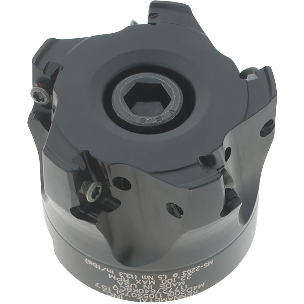 Kennametal - 5 Inserts, 2" Cut Diam, 3/4" Arbor Diam, 11mm Max Depth of Cut, Indexable Square-Shoulder Face Mill - 0° Lead Angle, 40mm High, LNGU110408SRGE Insert Compatibility, Through Coolant, Series Mill 4-11 - Exact Tooling