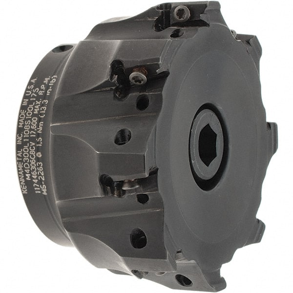 Kennametal - 8 Inserts, 3" Cut Diam, 1" Arbor Diam, 11mm Max Depth of Cut, Indexable Square-Shoulder Face Mill - 0° Lead Angle, 1-3/4" High, LNGU110408SRGE Insert Compatibility, Through Coolant, Series Mill 4-11 - Exact Tooling