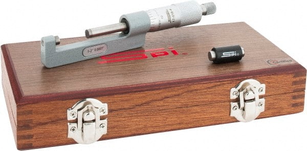 SPI - 1 to 2" Range, Mechanical Hub Micrometer - 0.0001" Graduation, 0.0002" Accuracy, Rotating Spindle - Exact Tooling