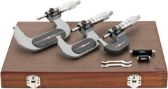 SPI - 0 to 3" Range, 3 Piece Mechanical Outside Micrometer Set - 0.0001" Graduation, 0.0001, 0.0002" Accuracy, Ratchet Stop Thimble, Carbide Face - Exact Tooling