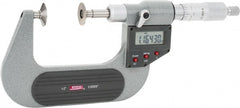 SPI - 1 to 2", IP54, Ratchet Stop Thimble, Electronic Disc Micrometer - 0.0002" Accuracy, 0.79" Disc, 0.00005" Resolution, 0.31" Spindle Diam, Steel Face, NIST Traceability Certification Included - Exact Tooling