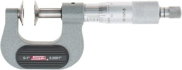 SPI - 0 to 1", Ratchet Stop Thimble, Mechanical Disc Micrometer - 0.0001" Accuracy, 0.79" Disc, 0.0001" Resolution, 0.31" Spindle Diam, Steel Face, NIST Traceability Certification Included - Exact Tooling